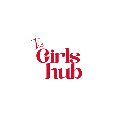 Red and Beige Vintage Bold Typographic girls hub Logo